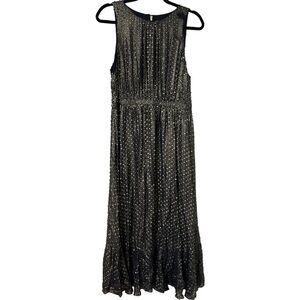 J. Crew Collection Navy Blue Shimmer Silk Swiss Dot Sleeveless Maxi Dress Sz 10